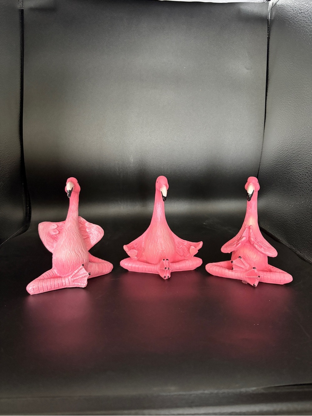 Three Pink Flamingo Yoga Figurines - Playful Shelf Decor